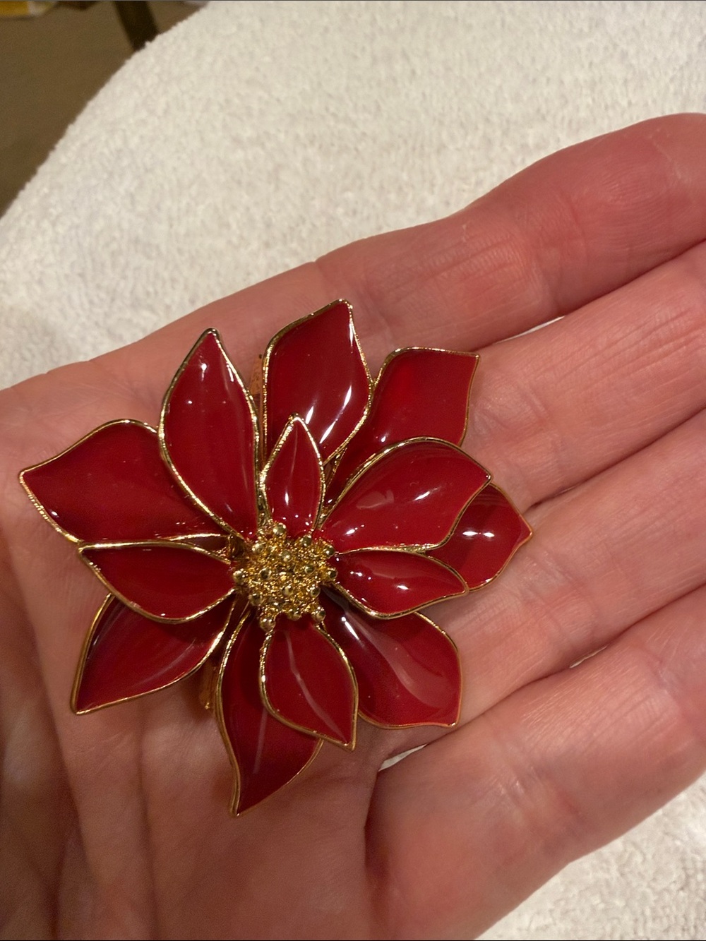 Talbots Red Enamel Poinsettia Brooch with Gold Trim